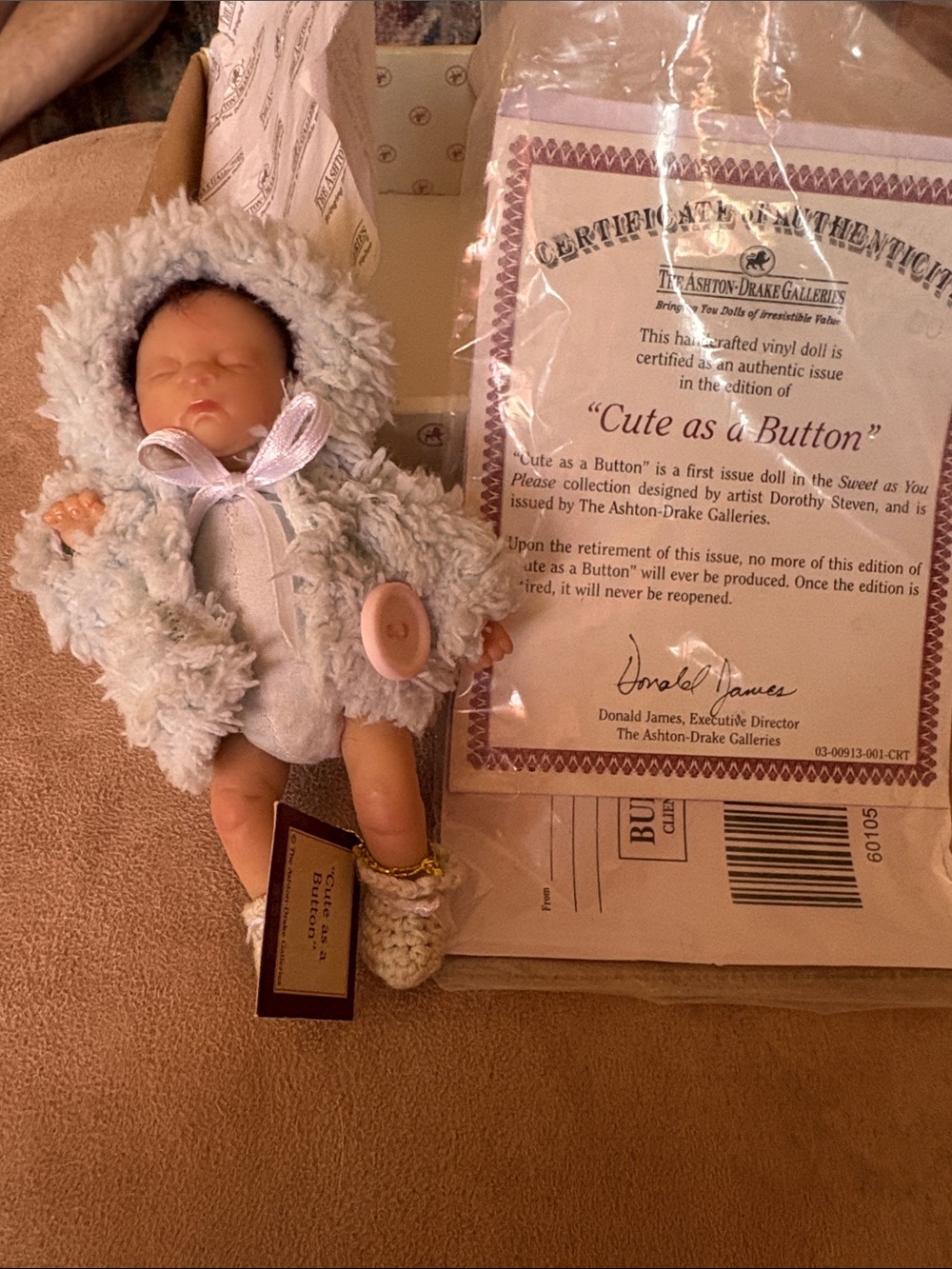 Ashton-Drake Cute as a Button Baby Doll in Light Blue Outfit